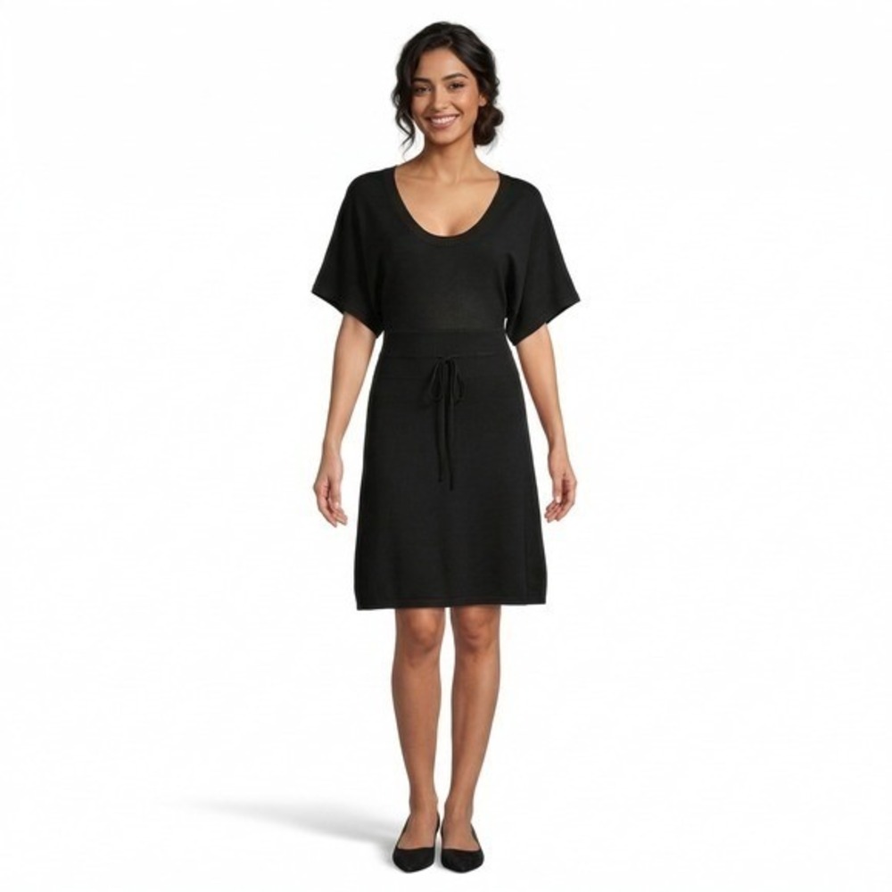 White House Black Market Black Silk Cotton Knit Dress XS Short Sleeve Scoop Neck